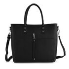 Echtleder Crossbody Tasche, mehrere Fächer, Reißverschluss vorne, 31 x 12.5 x 29 cm, Schwarz