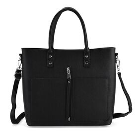 Echtleder Crossbody Tasche, mehrere Fächer, Reißverschluss vorne, 31 x 12.5 x 29 cm, Schwarz