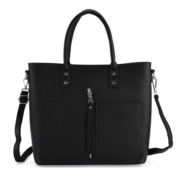 Echtleder Crossbody Tasche, mehrere Fächer, Reißverschluss vorne, 31 x 12.5 x 29 cm, Schwarz image number 0