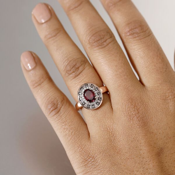 Rhodolith Granat, wei&szlig;er und Champagner Zirkon Ring - 2,37 ct. image number 3