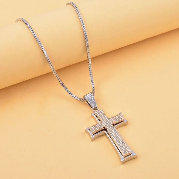 Weißer Kristall-Kreuz-Anhänger mit Kette, 73 cm image number 1