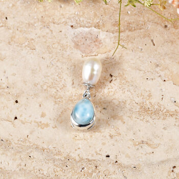 D'Joy S&uuml;&szlig;wasser Perle (8x6 mm), Larimar Anh&auml;nger 925 Silber Platiniert
