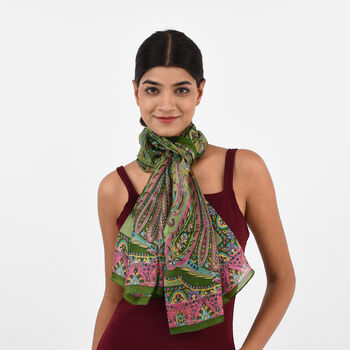 100% Natur Seide, Designer Schal, 50x160 cm, Olivgr&uuml;n