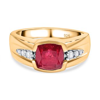 Afrikanischer Rubin (Fissure gef&uuml;llt), wei&szlig;er Zirkon Ring, 925 Silber Gelbgold Vermeil (Gr&ouml;&szlig;e 18.00) ca. 2.49 ct