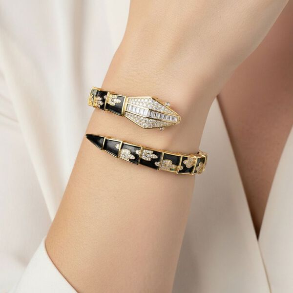 Weißer Zirkonia Armreif ca. 19 cm Nickelfreies Messing emailliert image number 2