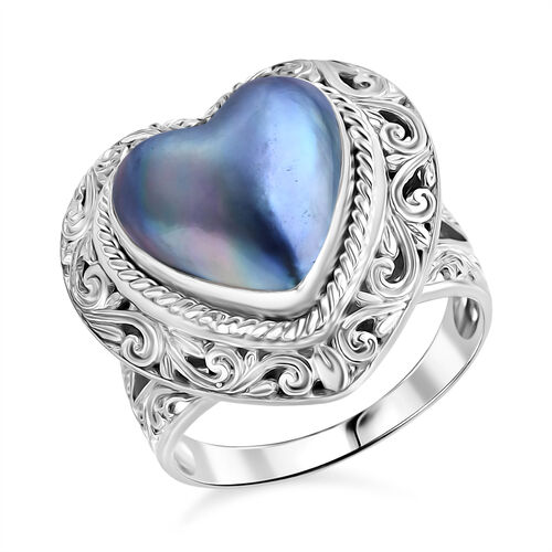 Blau Mabe Perle Ring 925 Silber (Größe 18.00) image number 0