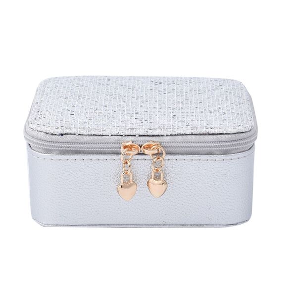 Glitzernde Schmuckschatulle aus naturfreundlichem Kunstleder, 11x9,4x5,5 cm, silber image number 1