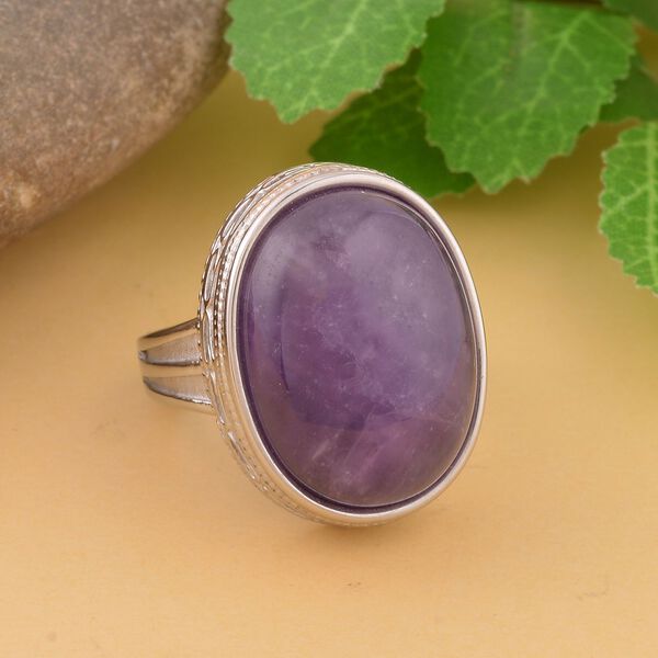 Cabochon Amethyst Ring, Edelstahl, ca. 25,00 ct image number 2