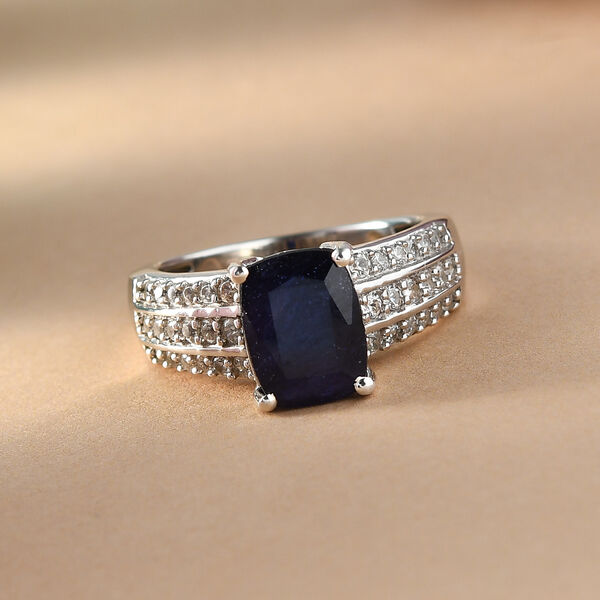 Masoala Saphir und Zirkon Ring, 925 Silber platiniert, 3,66 ct. image number 2