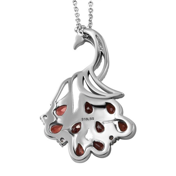 Roter Granat, weißer Zirkon Anhänger mit Kette, Edelstahl, ca. 4.31 ct image number 5