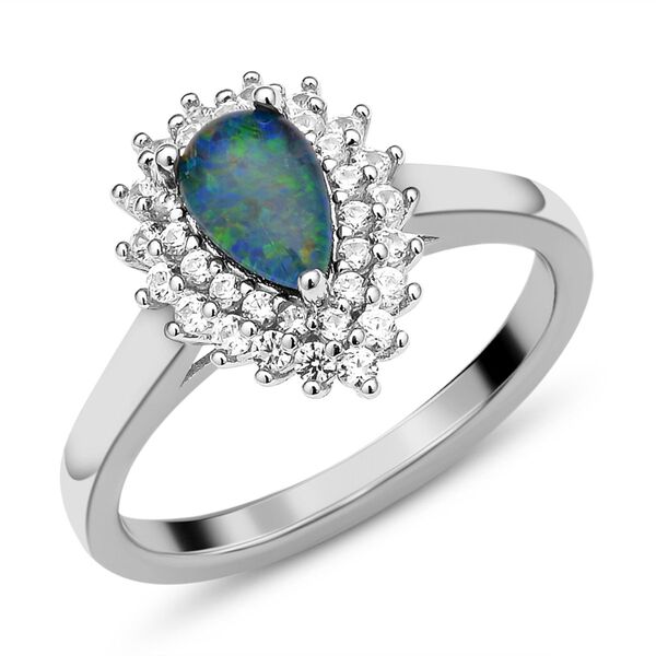 Boulder Opal Triplett und Zirkon-Halo-Ring - 1,29 ct. image number 6