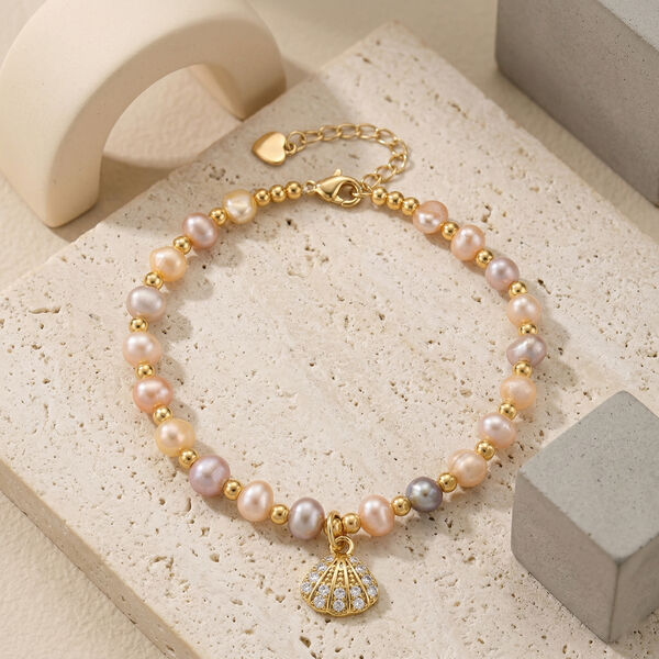 Mehrfarbige S&uuml;&szlig;wasser Perle (4-5 mm), Zirkonia Armband ca. 18cm + 5cm Extender, Nickelfreies Messing Ros&eacute;gold Vermeil image number 2