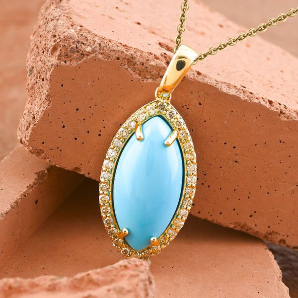 LUXORO AAA Sleeping Beauty T&uuml;rkis und GH I2 Diamant Anh&auml;nger mit 45cm 750 Gold-Kette in 417 Gold - 3,55 ct. image number 1