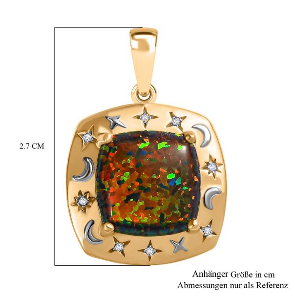 Schwarzer Labor Opal und weißer Zirkon Anhänger, ca. 2,74 ct. image number 6