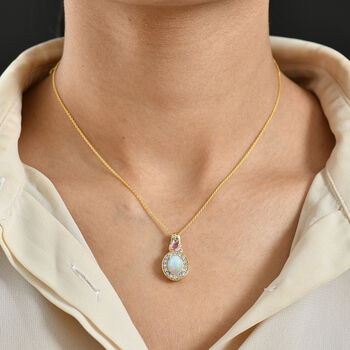 D'Joy nat&uuml;rlicher, &auml;thiopischer Welo Opal, afrikanischer Rubin und Zirkon Anh&auml;nger mit 50cm Kette - 2,13 ct.