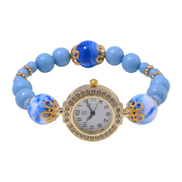 4er Set STRADA - Uhr mit Blau Kristall Armbänder image number 2