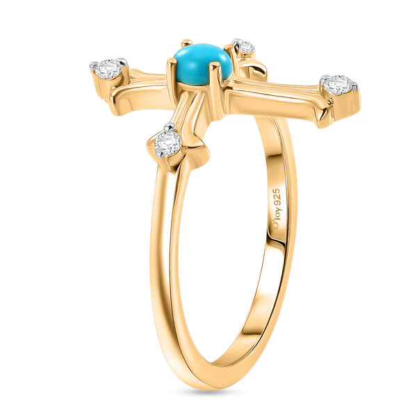 D'Joy AA Sleeping Beauty T&uuml;rkis, Wei&szlig;er Zirkon Ring 925 Silber 750 Vergoldet (Gr&ouml;&szlig;e 19.00) ca. 0,31 ct image number 4