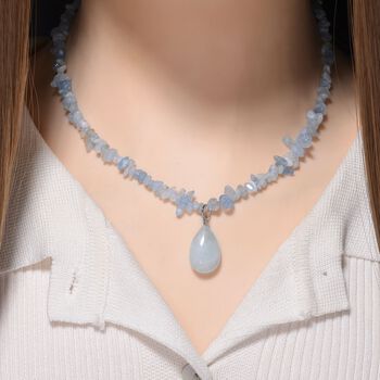 Aquamarin Halskette, 45+5 cm - 85 ct.