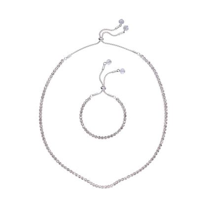 Wei&szlig;e Kristall-Halskette mit Armband, reines Messing