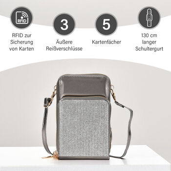 Elegante Umh&auml;ngetasche mit RFID-Schutz, Silber