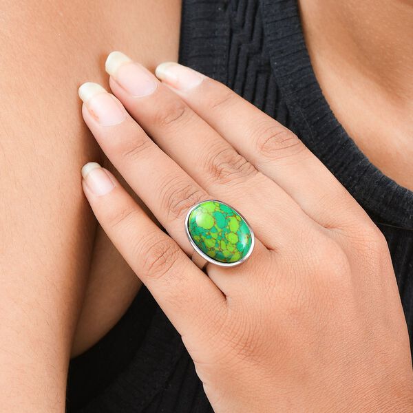 Gr&uuml;nes T&uuml;rkis Ring, Edelstahl, (Gr&ouml;&szlig;e 16.00), ca. 16.17 ct image number 3