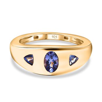 AA Tansanit Ring, 925 Silber Gelbgold Vermeil, (Gr&ouml;&szlig;e 16.00), ca. 0.66 ct