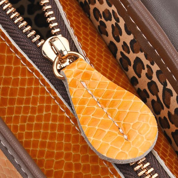 Chaos by Elsie- Echtleder Crossbody Tasche mit RFID-Schutz, Leopardenmotiv Klappe, 2 Au&szlig;enf&auml;cher mit Rei&szlig;verschluss, 28x10x18cm, Beige image number 7