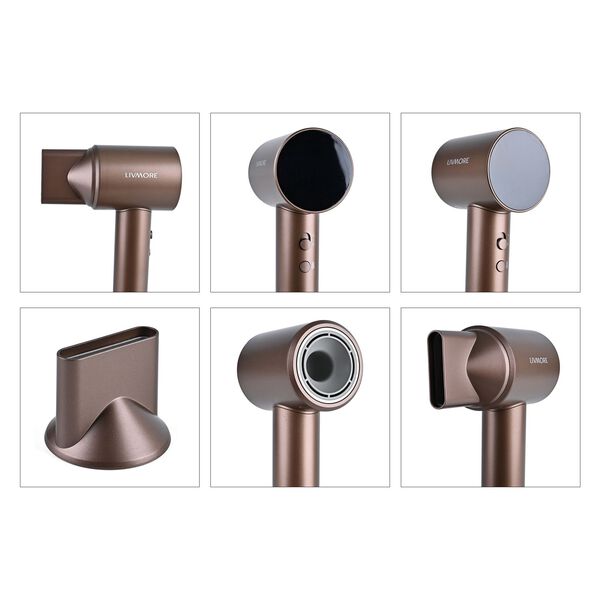 Profi Haartrockner Hochgeschwindigkeit, bürstenloser Motor, 110000 U min, Ionen Technologie, 360 Grad Magnet Aufsatz, 4 Heizstufen 3 Geschwindigkeiten, LED Ring, VDE Stecker, 1.7 m Kabel, 9.5 x 7.5 x 25 cm image number 6