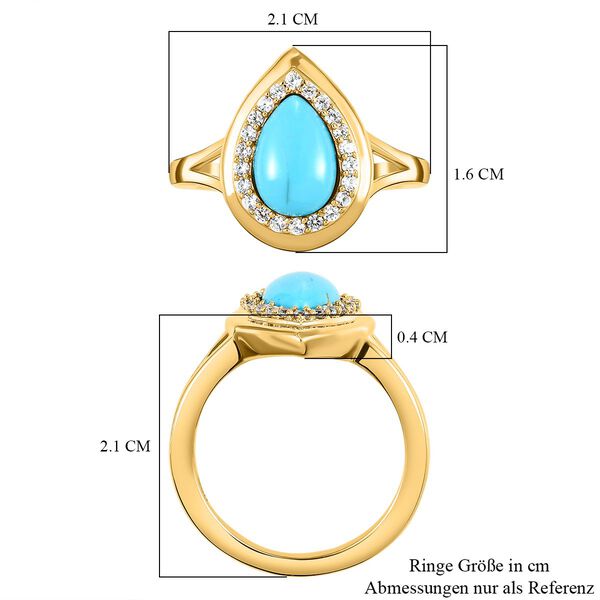 Amerikanischer, nat&uuml;rlicher Sleeping Beauty T&uuml;rkis und wei&szlig;er Zirkon-Ring, 925 Silber vergoldet  ca. 1,26 ct image number 7