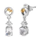 D joy AAA Premium Malagasy Mondstein, Weißer Zirkon Celestial Echoes Ohrringe 925 Silber Zweifarbige Beschichtung ca. 0.76 ct