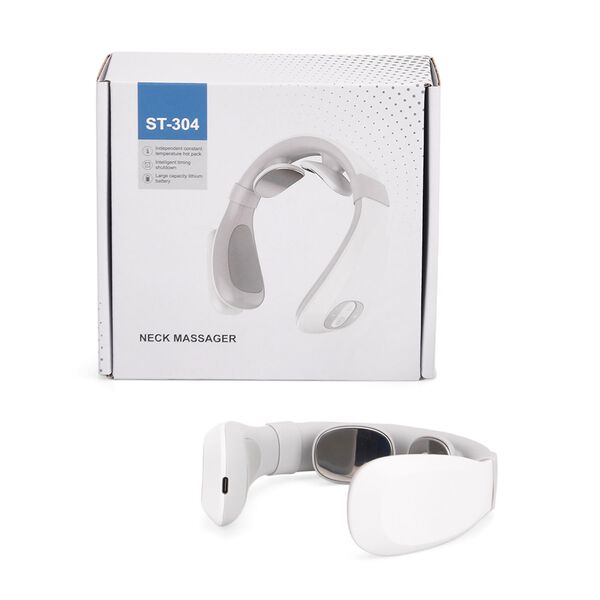 EMS Nackenmassageger&auml;t, 6 Modi, 15 Intensit&auml;ten, W&auml;rmfunktion und 1200 mAh Akku, 17,5x16x5,5cm, Wei&szlig;