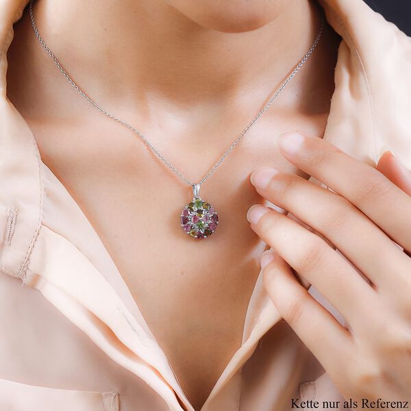 Natürlicher mehrfarbiger Turmalin und Weißer Zirkon Anhänger, 925 Silber platiniert ca. 2.48 ct image number 2