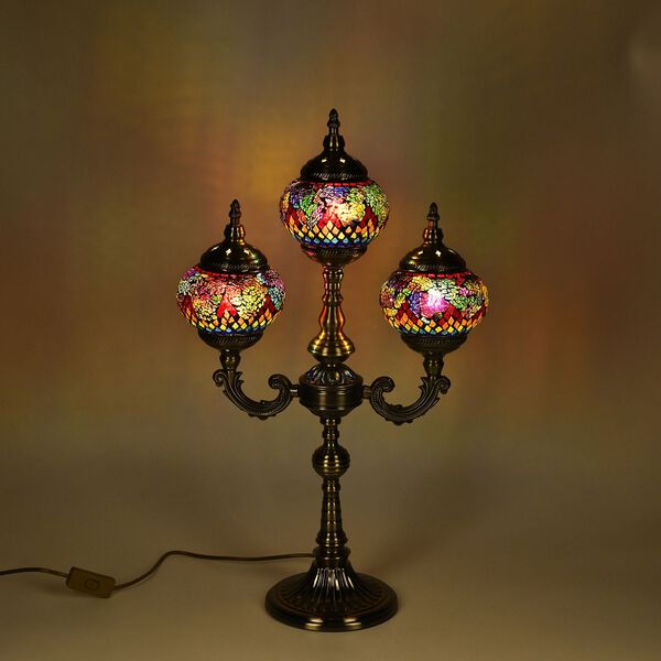 Mosaikglas-Tischlampe mit bronzefarbenem Sockel image number 1