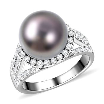 12-13mm Tahiti Perlen und Zirkon Ring- 1,34 ct.