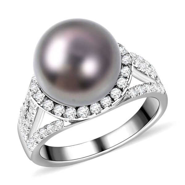 12-13mm Tahiti Perlen und Zirkon Ring- 1,34 ct.