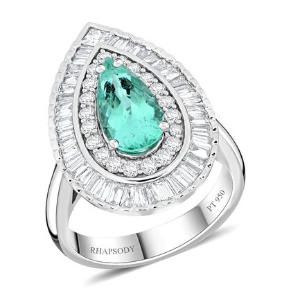 CHAIRMAN VAULT COLLECTION - AAAA Paraiba Turmalin, Wei&szlig;er Diamant Ring, zertifiziert und gepr&uuml;ft, 950 Platin (Gr&ouml;&szlig;e 17.00) ca. 3.20 ct