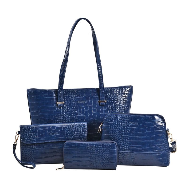 Passage - 4er-Set Handtaschen mit Krokodilprägung; enthält Schultertasche, Cross Body Bag, Clutch Bag und Portemonnaie, blau image number 0