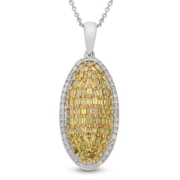 Gelber und Wei&szlig;er Diamant Cluster Anh&auml;nger mit Kette ca. 50 cm 925 platiniert 1.00 ct image number 0