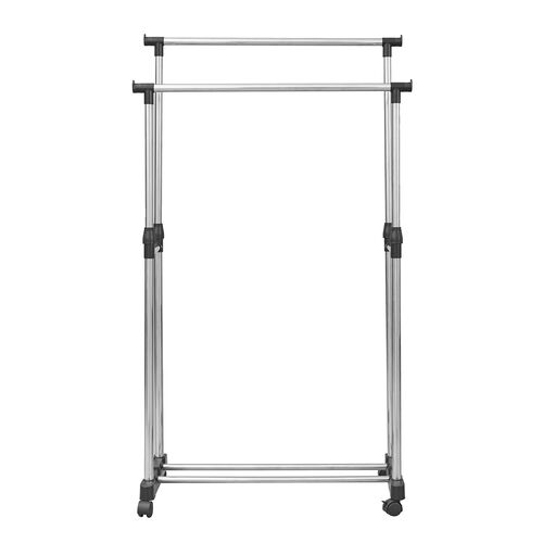 Doppelkleiderständer aus Edelstahl, Größe 146x72x84 cm, Schwarz und Silber image number 0