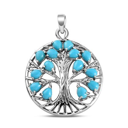 Amerikanischer, nat&uuml;rlicher Sleeping Beauty T&uuml;rkis Lebensbaum-Anh&auml;nger, 925 Silber platiniert ca. 1.82 ct