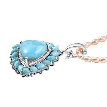 D'Joy Larimar, S&uuml;&szlig;wasser Perle, Neon Apatit und Zirkon Anh&auml;nger mit 45cm Kette - 72,67 ct.