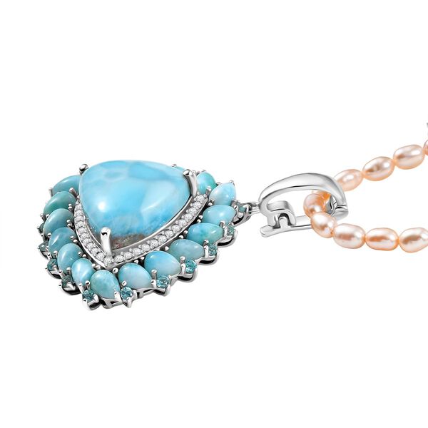 D'Joy Larimar, S&uuml;&szlig;wasser Perle, Neon Apatit und Zirkon Anh&auml;nger mit 45cm Kette - 72,67 ct. image number 4