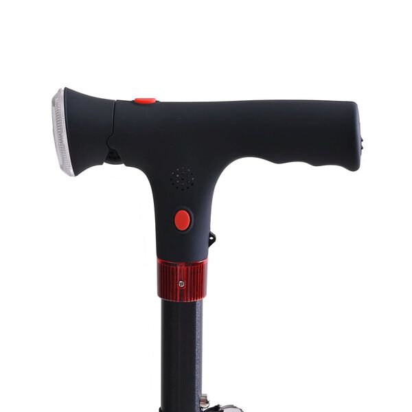 Klappbarer Smart-Walking-Stick mit drehbarem LED-Frontlicht und SOS-Alarm, Schwarz image number 5