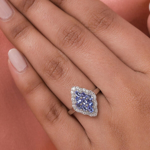 AAA Tansanit und Zirkon Cluster-Ring, 925 Silber platiniert  ca. 1,37 ct image number 3