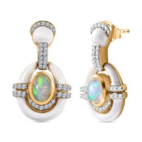 AA natürliche, äthiopische Welo Opal und Zirkon-Ohrringe - 1,80 ct.