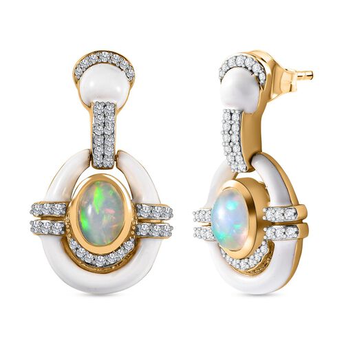 AA natürliche, äthiopische Welo Opal und Zirkon-Ohrringe - 1,80 ct. image number 0