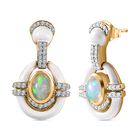 AA Natürlicher, äthiopischer Welo Opal, Weißer Zirkon Ohrringe 925 Silber Gelbgold Vermeil ca. 1,80 ct.