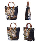 Handtasche mit Holzgriff, Leopardenmuster, Größe 32x12x29cm, Schwarz und Braun image number 1