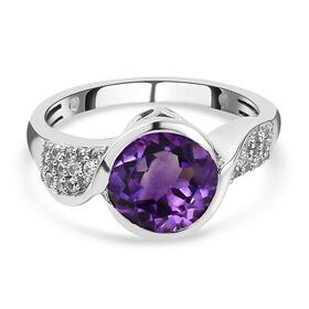 Natürlicher, marokkanischer Amethyst und weißer Zirkon-Ring, 925 Silber platiniert  ca. 2,19 ct