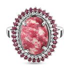 Norwegischer Thulit und Rhodolith Granat-Ring, 925 Silber platiniert (Gr&ouml;&szlig;e 17.00) ca. 7.92 ct